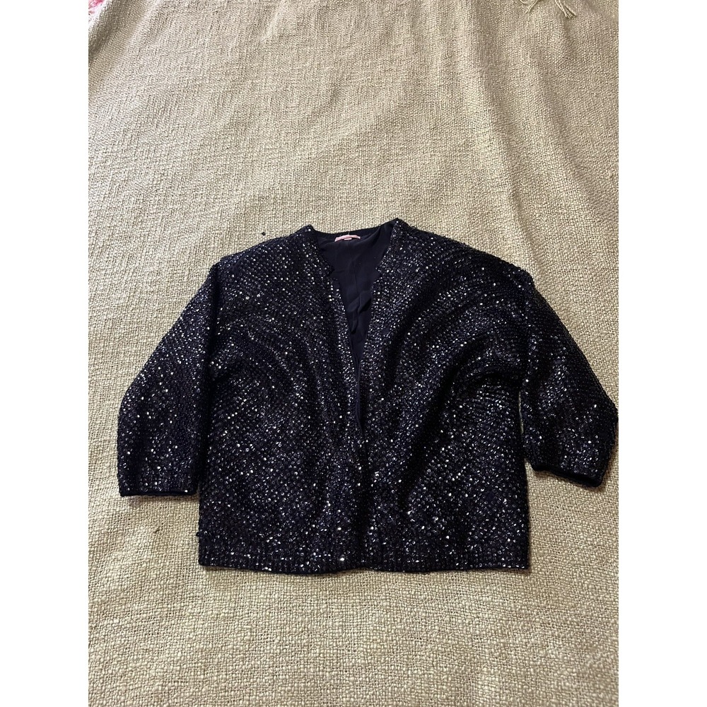 60s sequined Black cropped jacket blazer Made In Hong Kong vintage